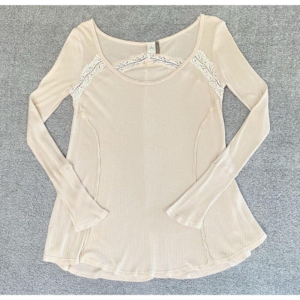 Paper Crane Women's Long Sleeve Top Size Small Beige Boho 100% Modal Made In USA